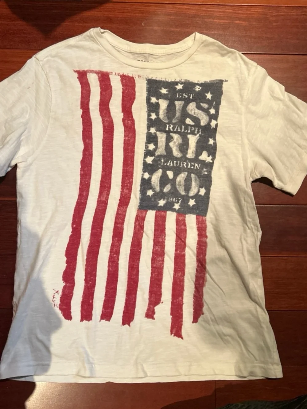 Polo by Ralph Lauren White Short Sleeve Tee with Red & Blue Flag Graphic